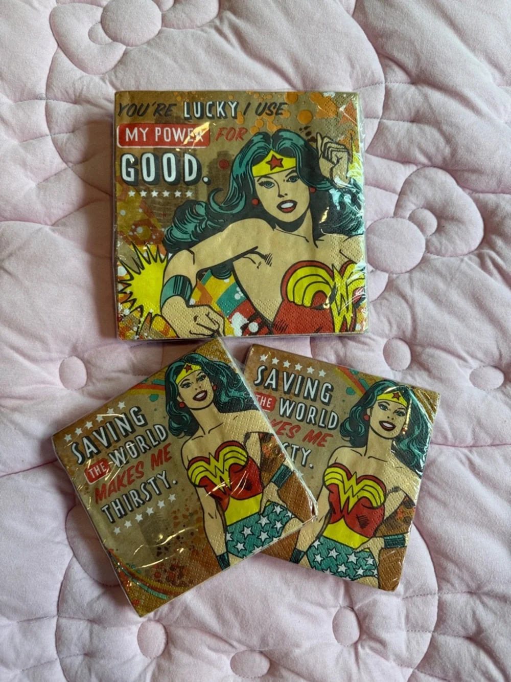 Hallmark Wonder Woman Gold Red Blue Paper Napkins - Superhero Party